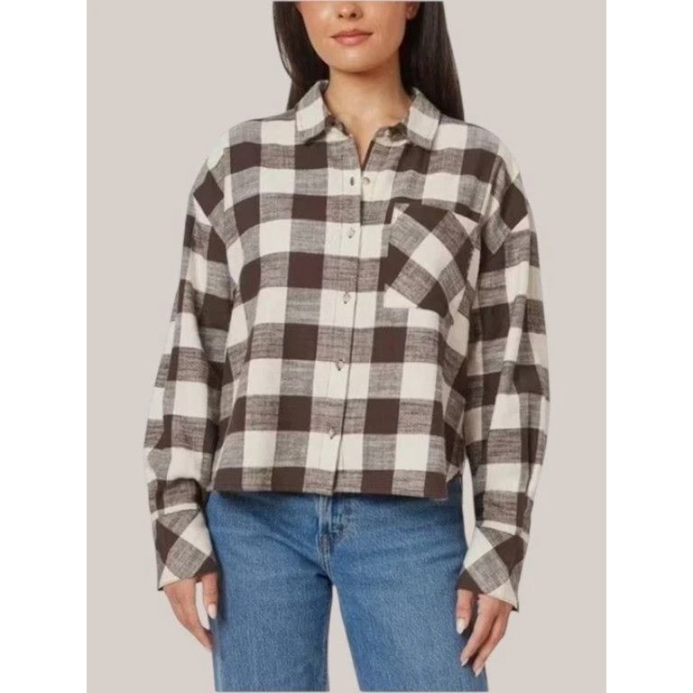 Scotch & Soda Womens Brown White Buffalo Plaid Cotton Button Down Shirt Small